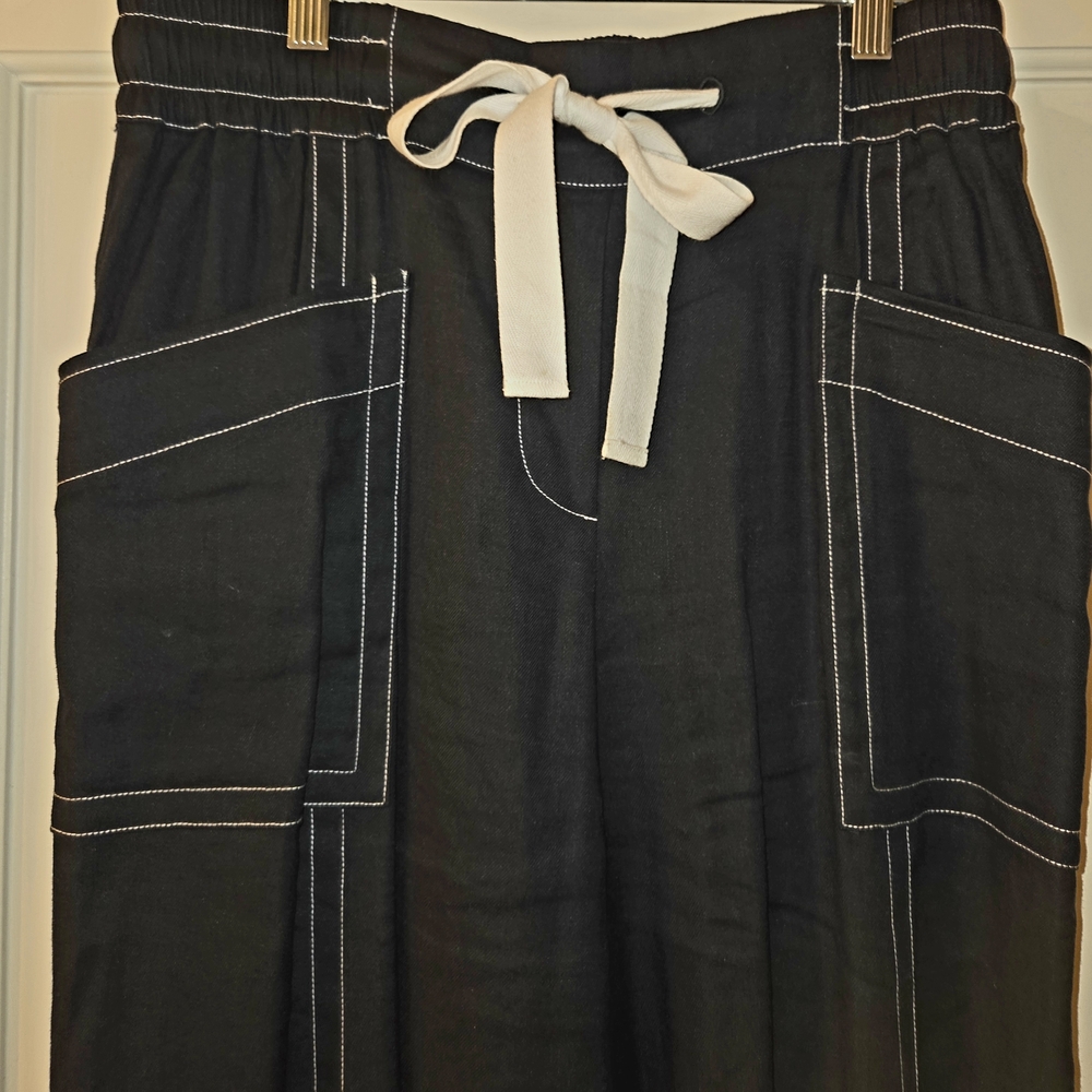 Maeve Black Wide Leg Pants with White Stitching